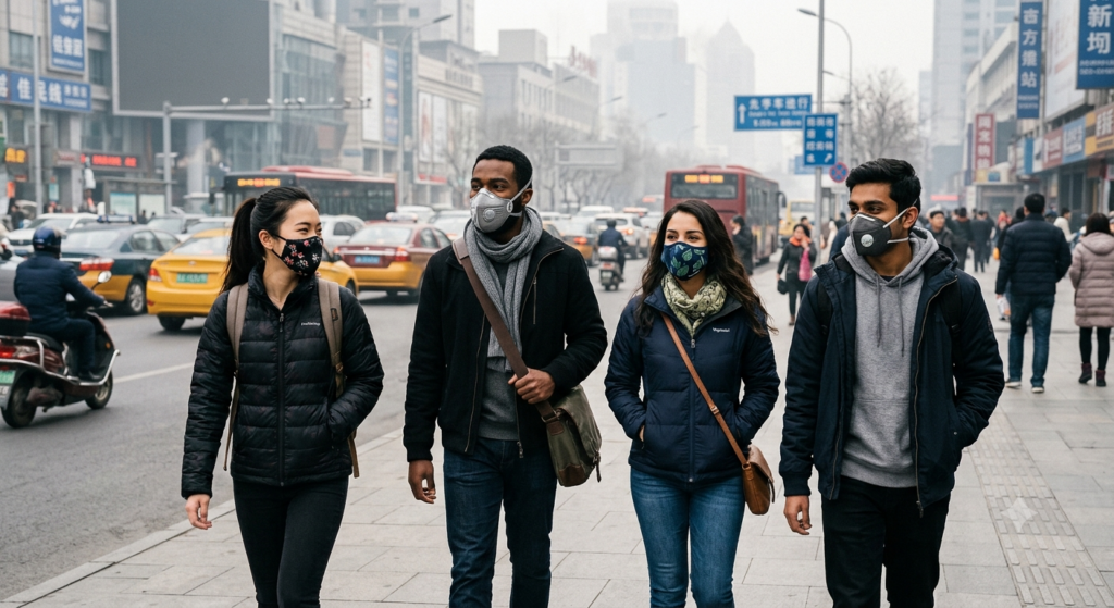 Best anti pollution masks including N95 and FFP2 respirators
Person wearing a properly fitted N95 mask during heavy air pollution
Comparison of N95 and FFP2 masks for PM2.5 protection
Proper fit of an anti pollution mask around the nose and cheeks
