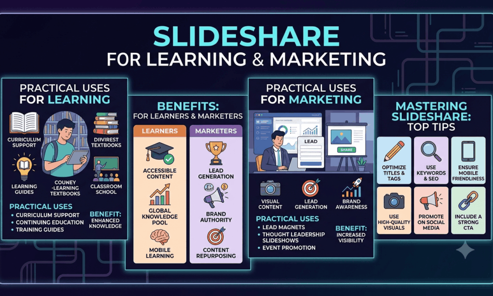 SlideShare for Learning and Marketing Practical Uses, Benefits and Tips.
